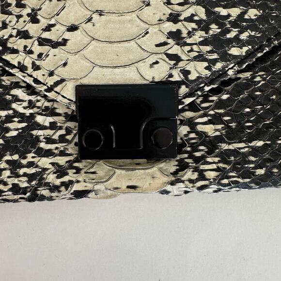 Loeffler Randall Snake Python Embossed Crossbody Chain Bag Black Cream w Mirror - Picture 3 of 11